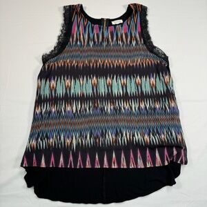 Anthropologie Weston Sleeveless Top Women Sz Medium Black Multi Color Lace